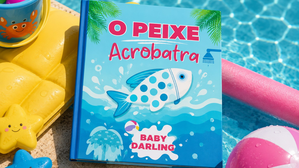 O Peixe Acrobata Brazilian Portuguese children's book by the swimming pool