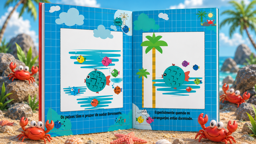 Atividades para crianças no livro Peixes e Caranguejos