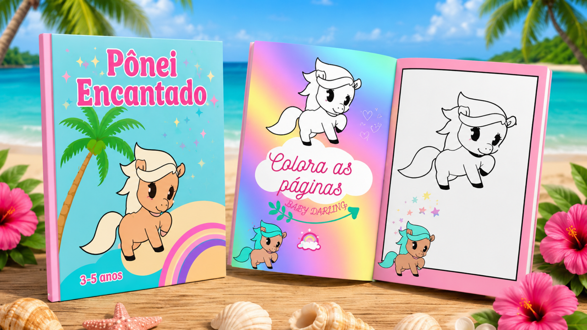 Brazilian Portuguese children's pony coloring pages book preview