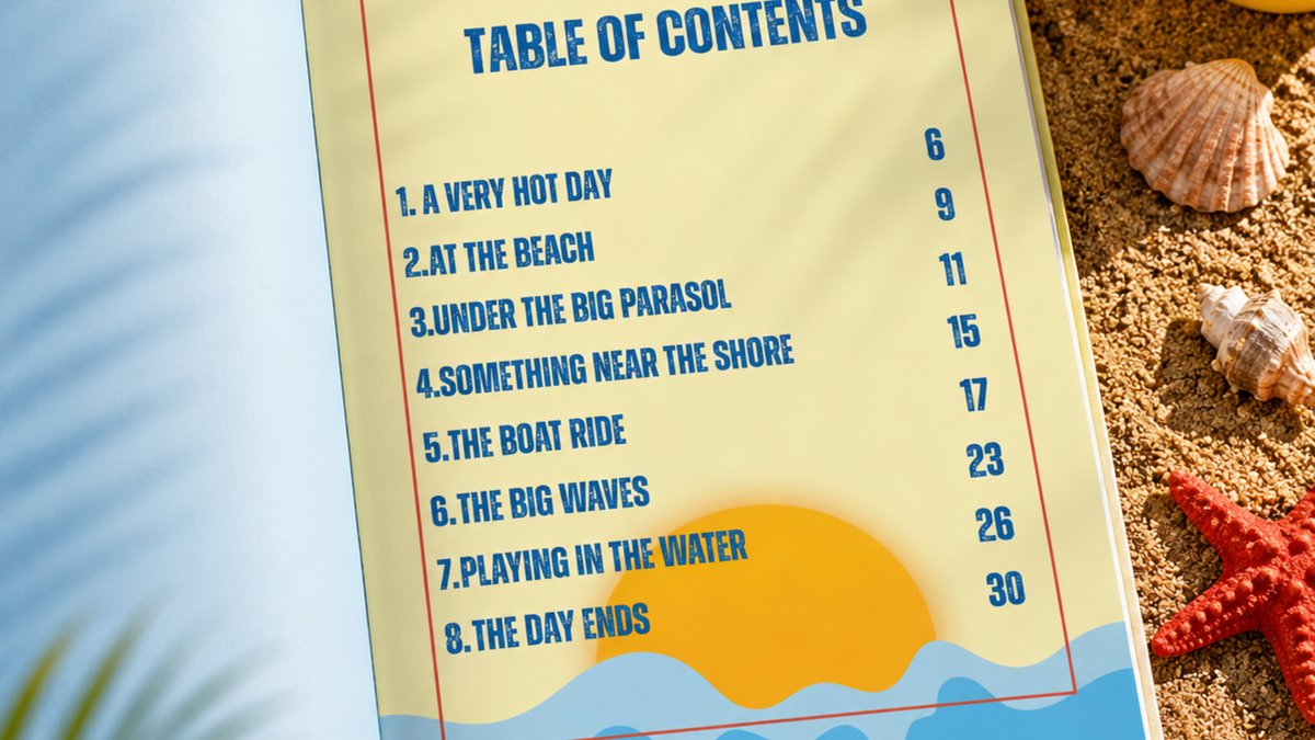 The Ducks on the Boat – table of contents of summer book for kids