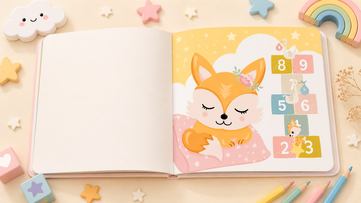 Mother and baby fox illustration from a Brazilian Portuguese bedtime book