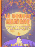 Couverture du livre La Bougie Magique d’Halloween avec une bougie allumée devant une grande lune dans une forêt violette

